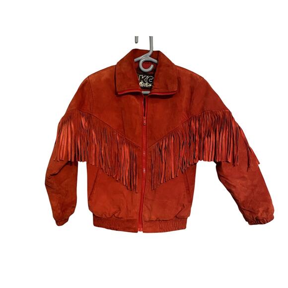 KC Collection Womens Small Red Genuine Leather Fringe Coat Western Boho Rodeo - Picture 1 of 9